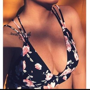 PINK black floral pattern bralette